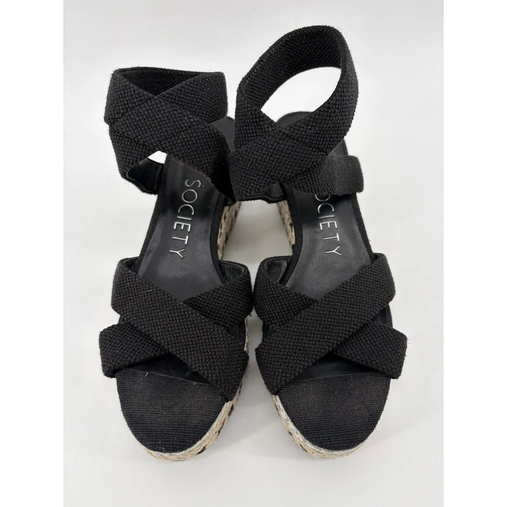 Sole Society, Carmelina Espadrille Wedge Sandals, Black Ankle Strap, Size 6